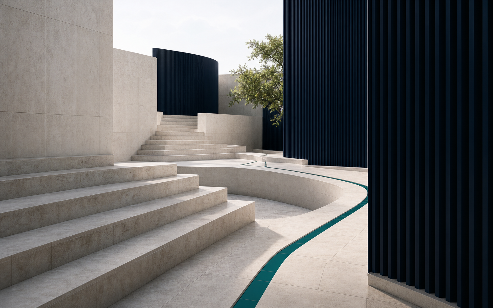 Abstract architectural identity pathways with navy and teal detailing